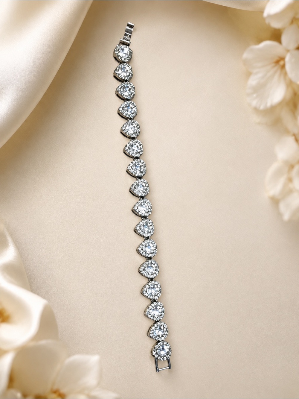 Clear Crystal Heart Link Bracelet - Silver-Tone Sparkle